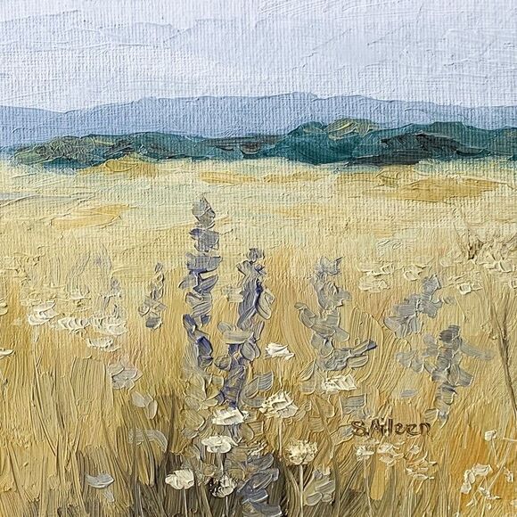 Original Oil Landscape Golden Wildflower Meadow Romantic Cottagecore Signed 8x10 - Picture 2 of 6